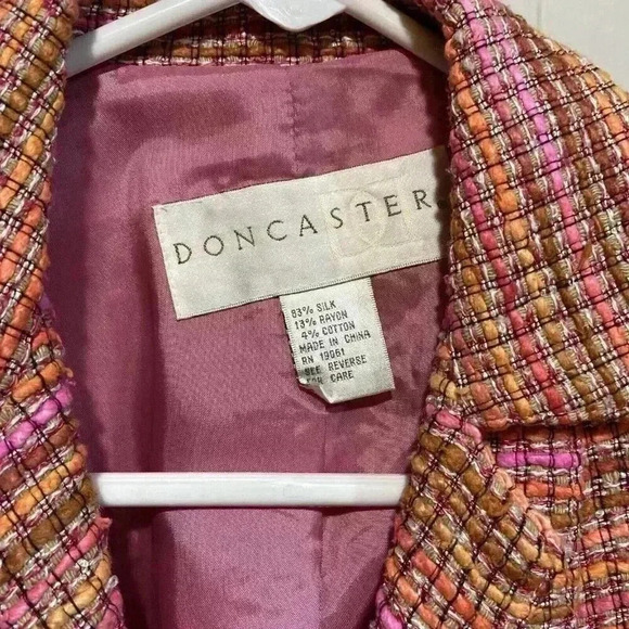 VTG Doncaster DD Women's Open Front Silk Blend Tweed Blazer Jacket 2 Pink - Picture 2 of 8